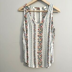 Old Navy Floral Beachy Rayon Keyhole Back SleevelessTank Top Women Medium White